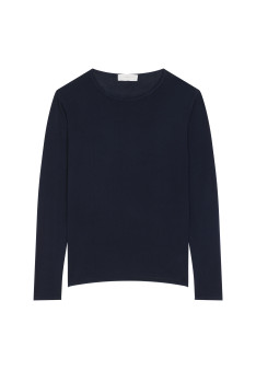 Buttoned t-shirt in cashmere bamboo round neck in fine knit - Aelia