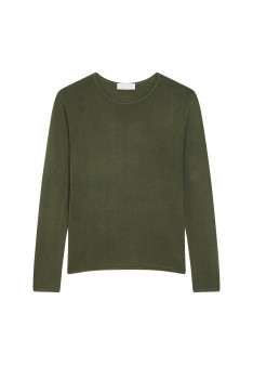 Buttoned t-shirt in cashmere bamboo round neck in fine knit - Aelia