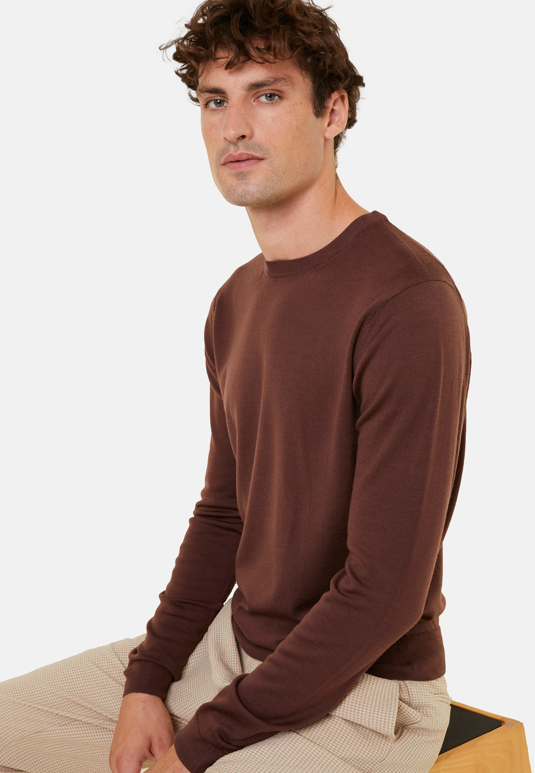 Pull col rond avec logo en laine mérinos - Eddie