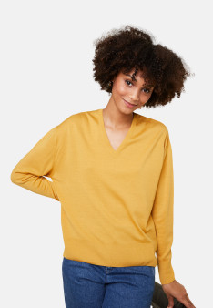 Merino wool V-neck sweater with slits - Aurora