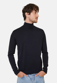 Turtleneck sweater with logo in merino wool - Enzo
