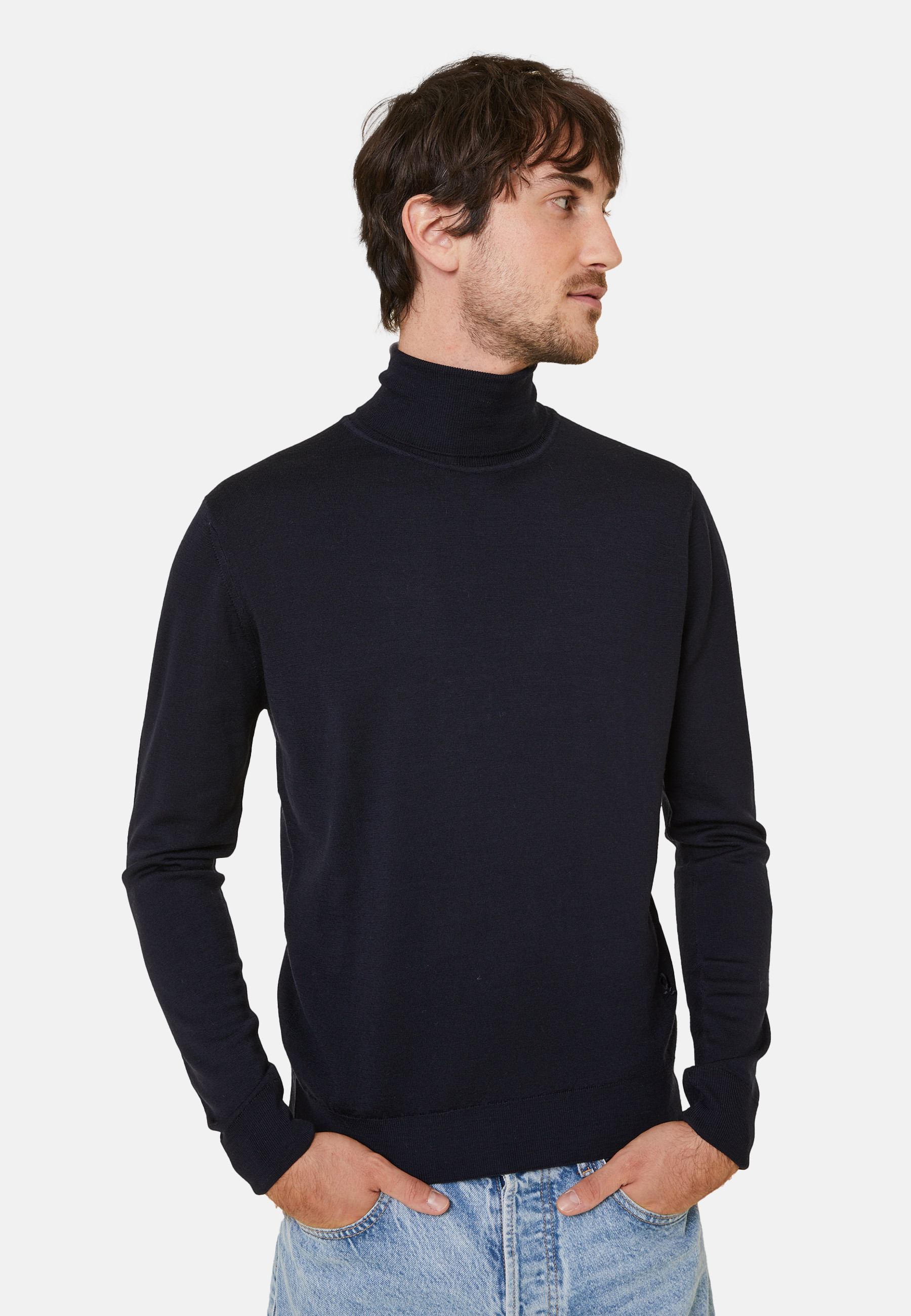 Pull col roulé avec logo en laine mérinos - Enzo