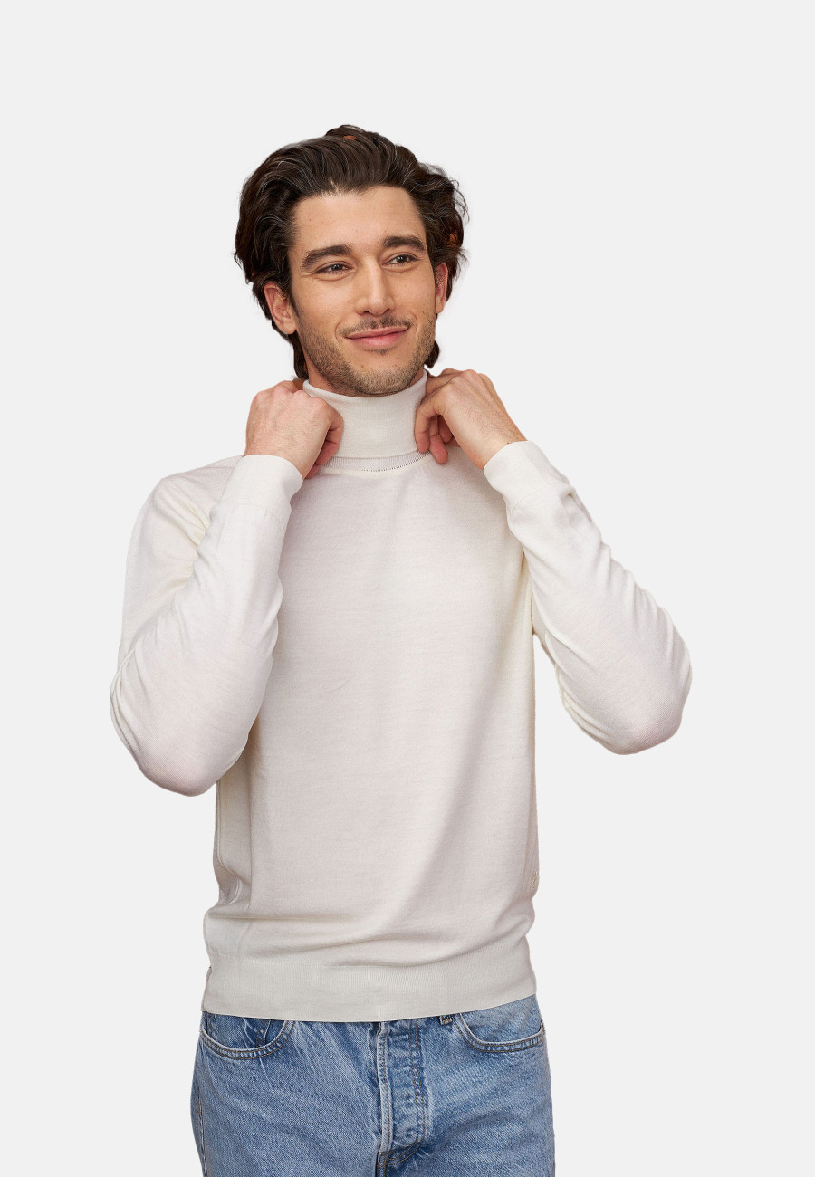 Suéter de gola alta com logotipo em lã merino - Enzo