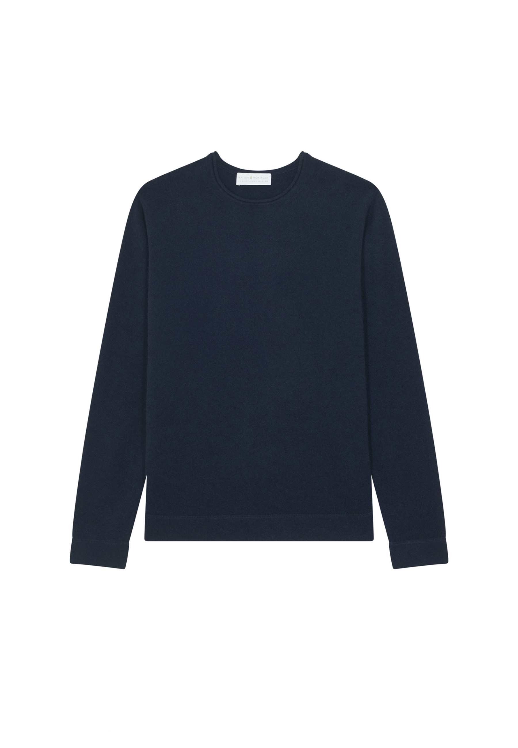 Pull col rond en cachemire finitions roulotées - Ernest 7840 marine - 05 Bleu marine