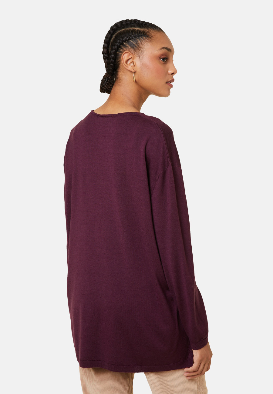 Loose V-neck sweater with pockets in merino wool - Albertine