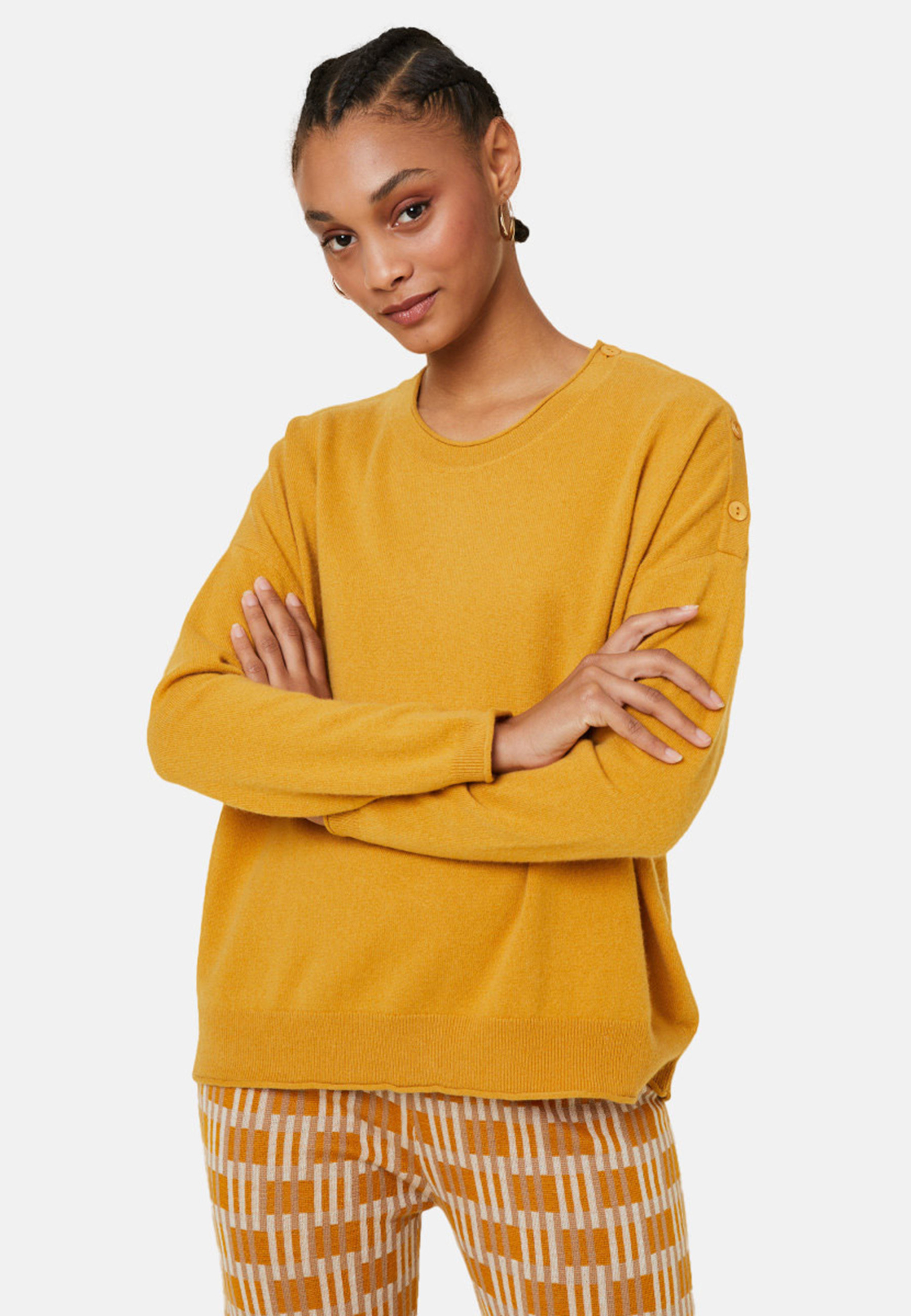 Pull ample boutonné à col rond en cachemire - Acene 7860 soleil - 89 Moutarde