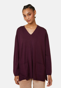 Loose V-neck sweater with pockets in merino wool - Albertine