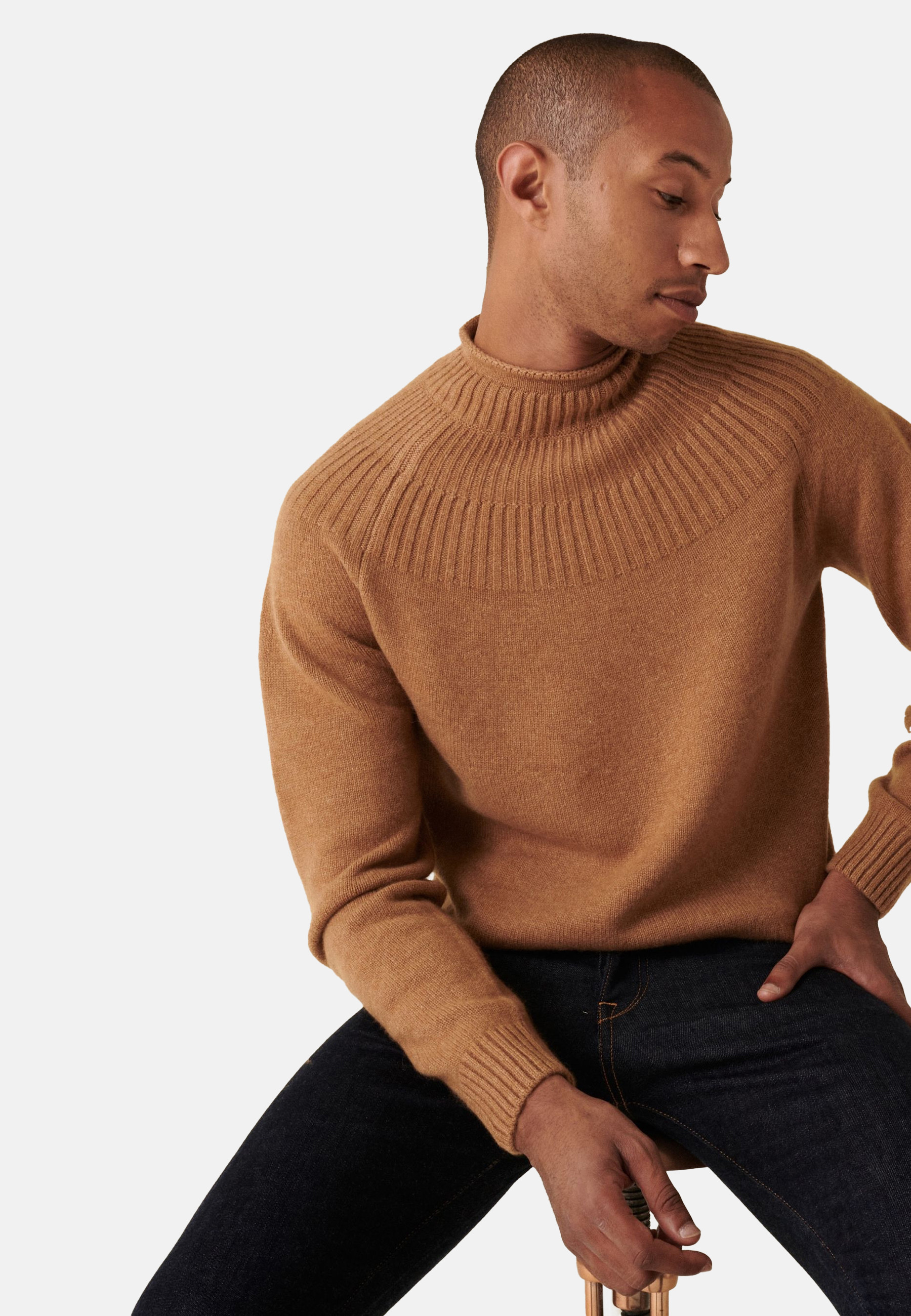 Pull en cachemire col avec jeu de mailles - Arman
