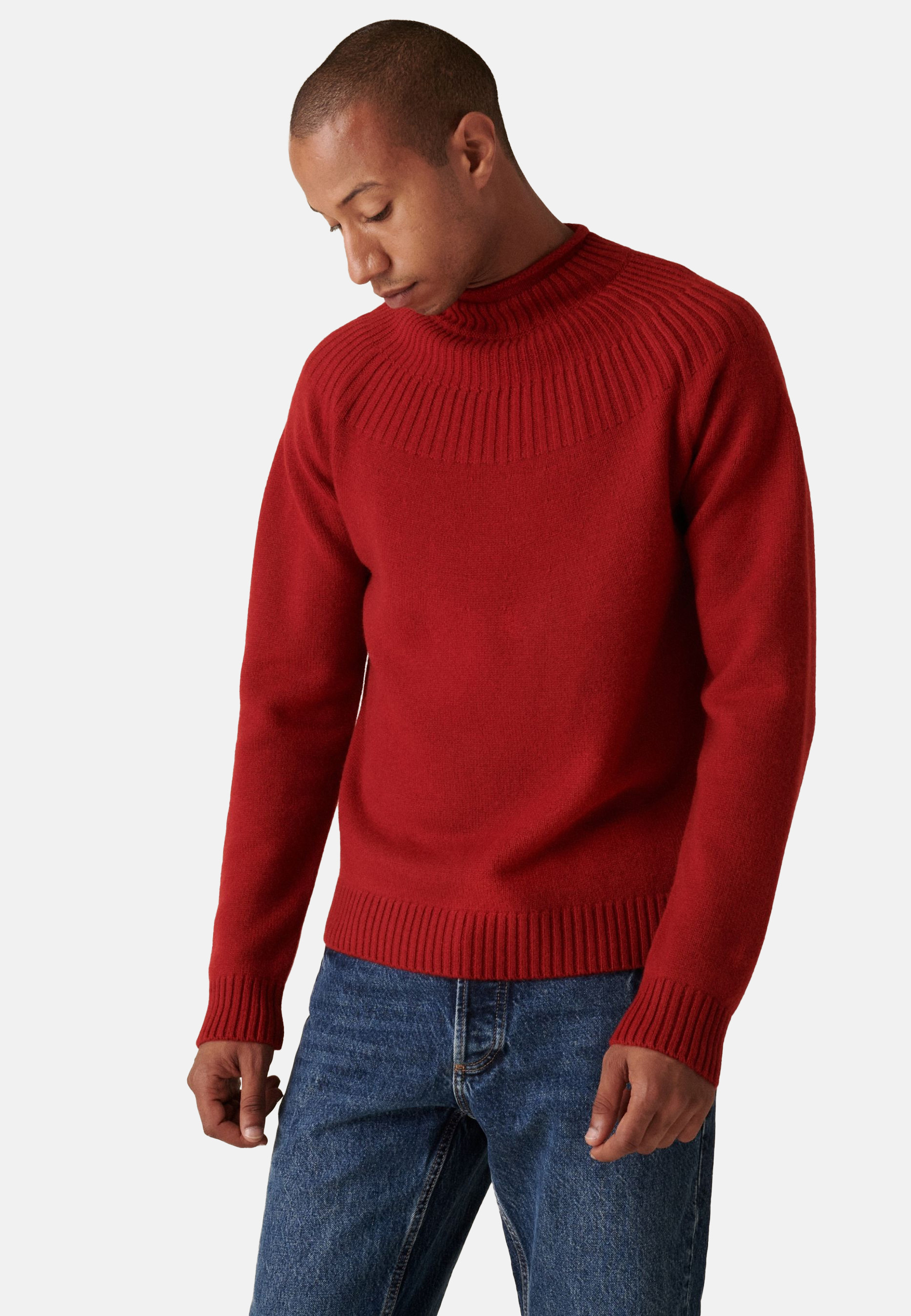 Pull en cachemire col avec jeu de mailles - Arman