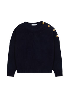 Merino wool round neck buttoned shoulder sweater - Gao