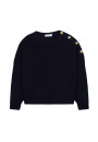 Pull col rond épaule boutonné en laine mérinos - Gao 7840 marine - 05 Bleu marine