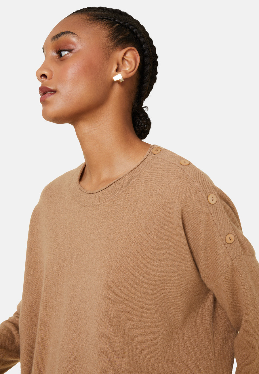 Loose-fit buttoned cashmere round-neck sweater - Acene