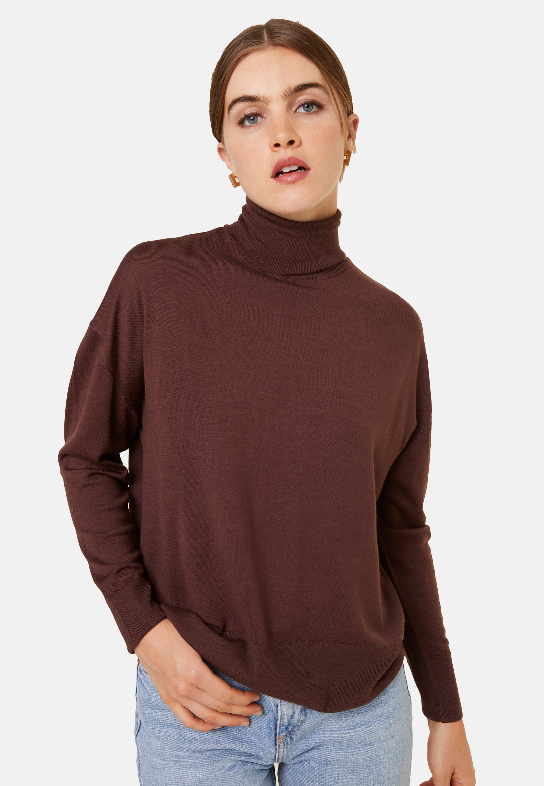 Merino wool turtleneck sweater with slits - Amy