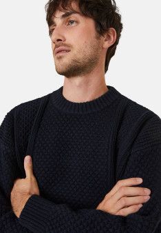 Round-neck waffle-knit sweater in wool and cashmere - Fall