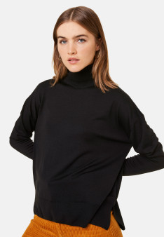 Pull col roulé à fentes en laine mérinos - Amy 7810 noir - 01 Noir