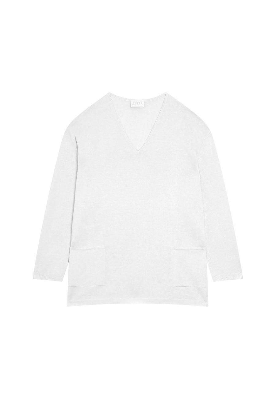 Suéter decote em V com bolsos em lã merino - Albertine