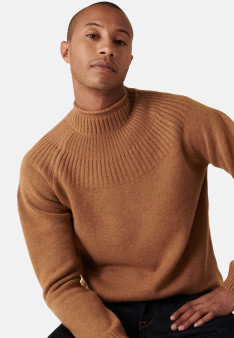 Pull en cachemire col avec jeu de mailles - Arman