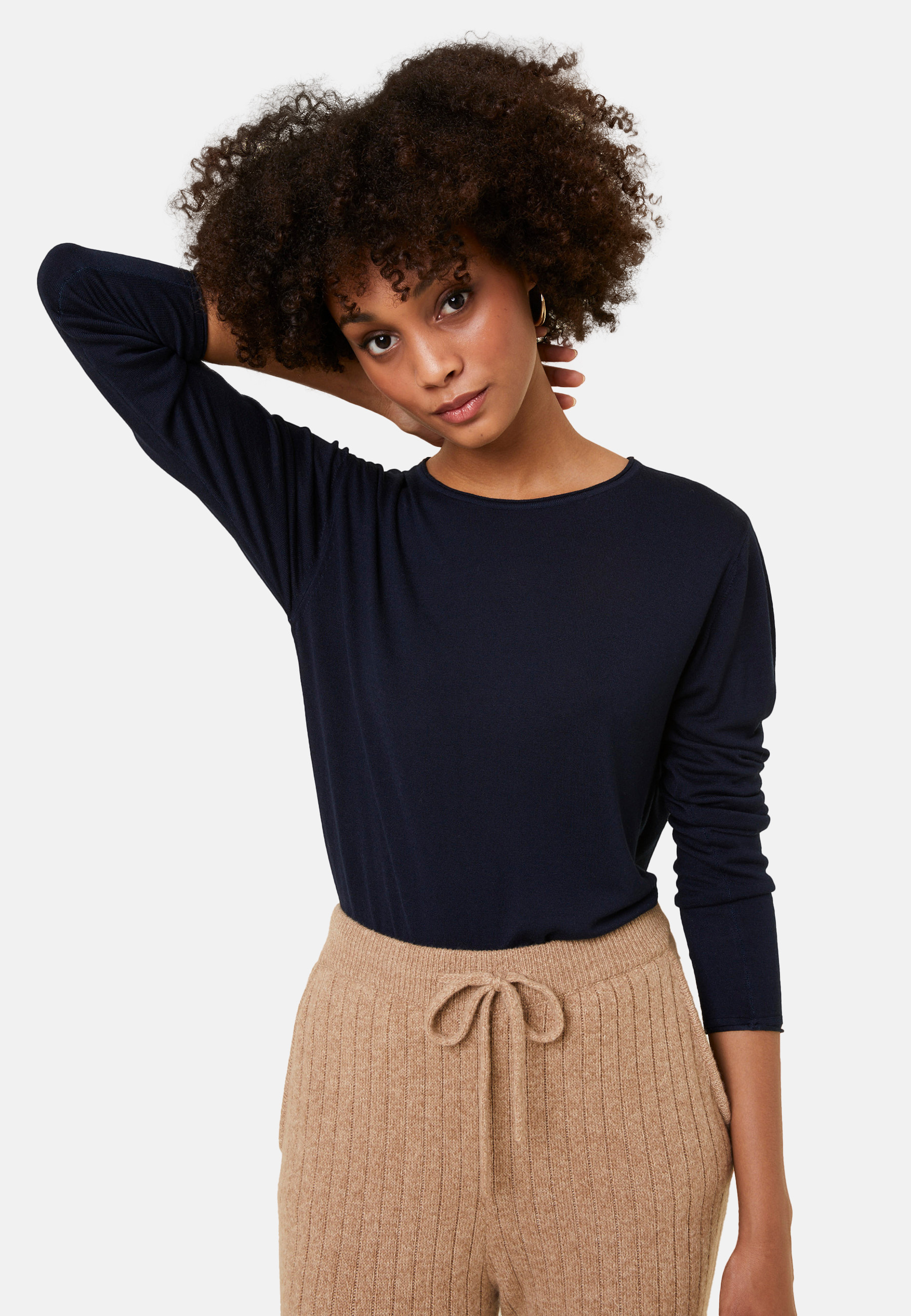 T-shirt boutonné en bambou cachemire col rond en maille fine - Aelia