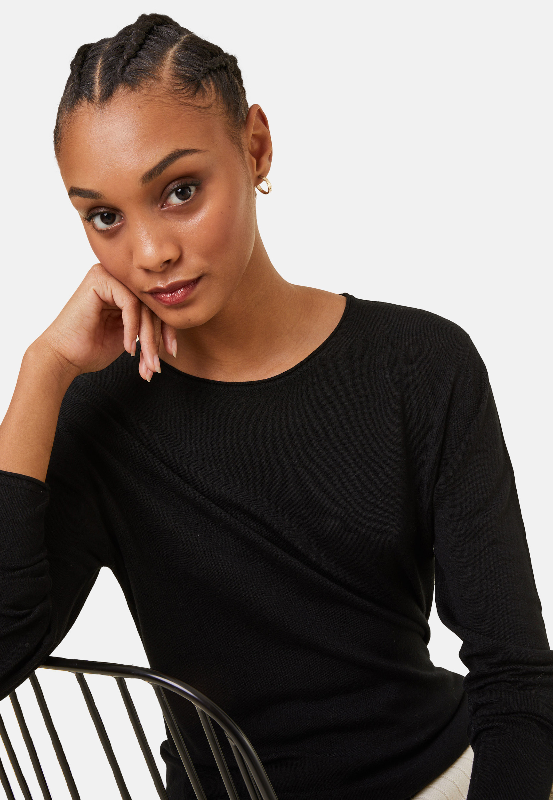 T-shirt boutonné en bambou cachemire col rond en maille fine - Aelia