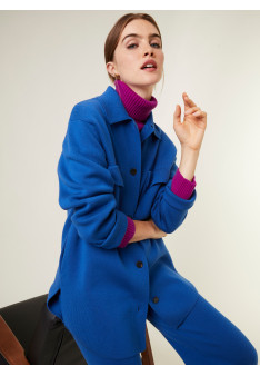 Veste boutonnée avec poches en laine mérinos - Giselle 7841 saphir - 03 Bleu foncé