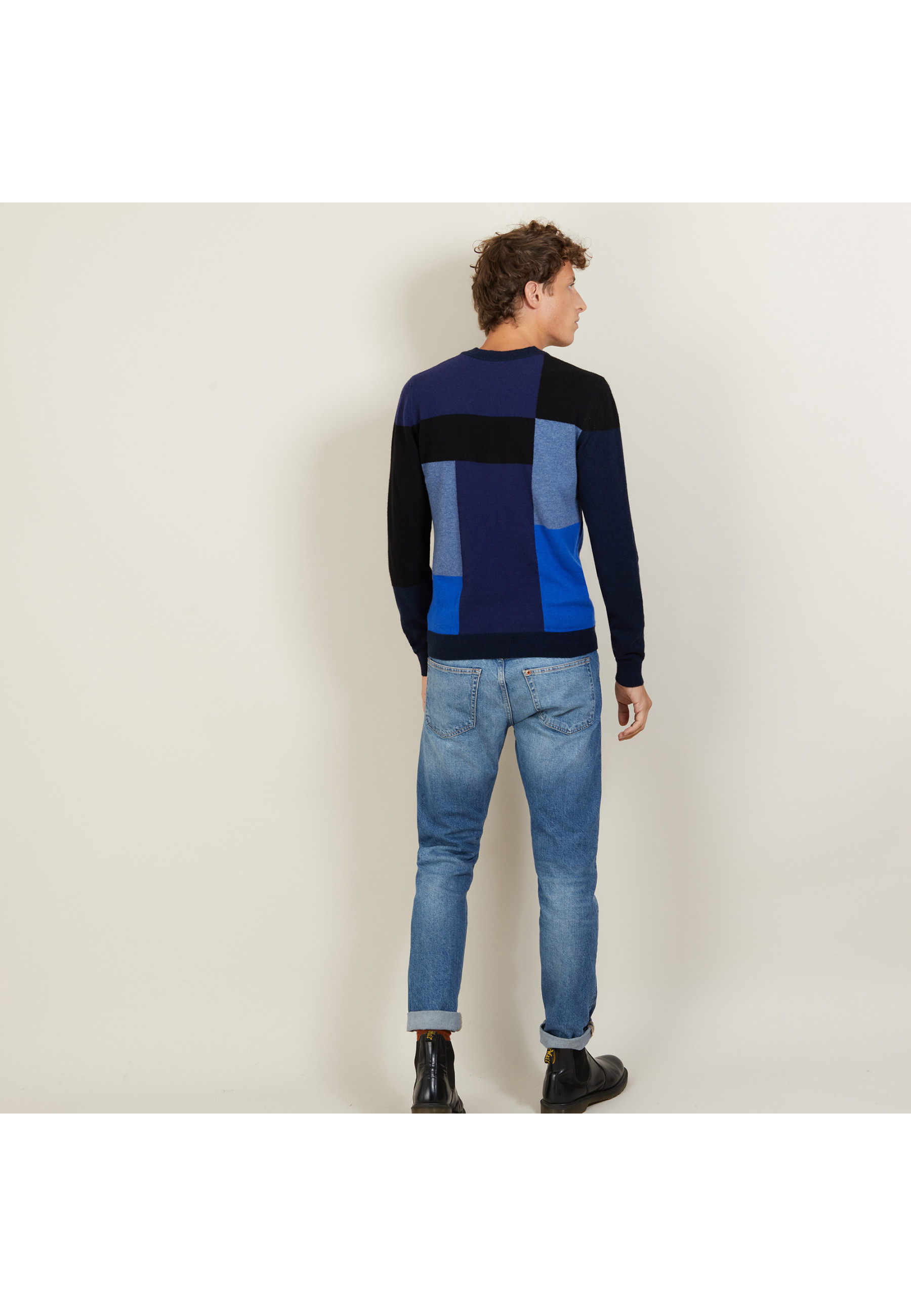 Pull motifs géométriques en cachemire - Lima 7123 - 05 Bleu marine