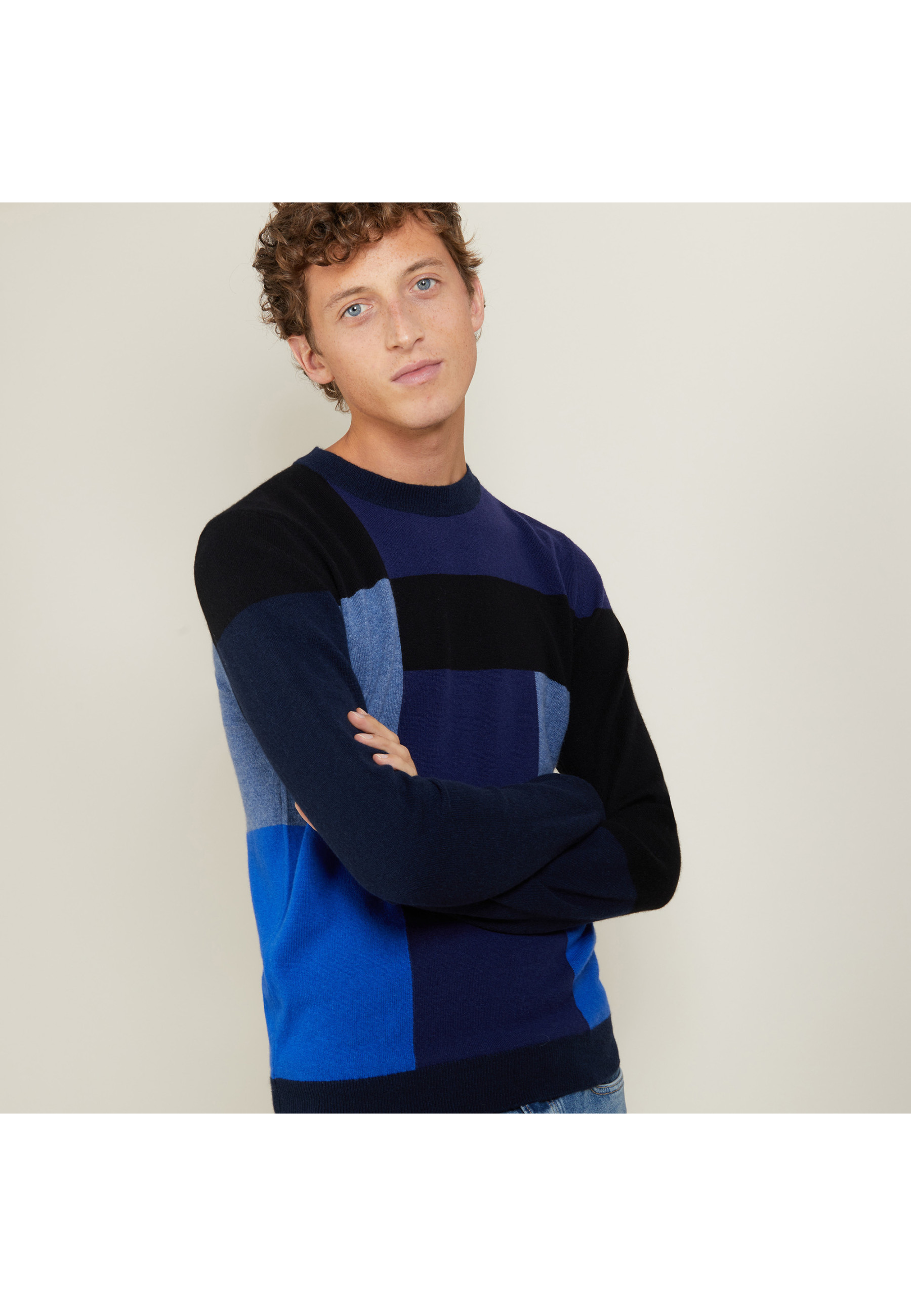 Pull motifs géométriques en cachemire - Lima 7123 - 05 Bleu marine
