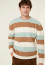 Pull col rond rayé tricolore en mohair - Fox 7930 ecru/camel/celadon - 94 Vert amande