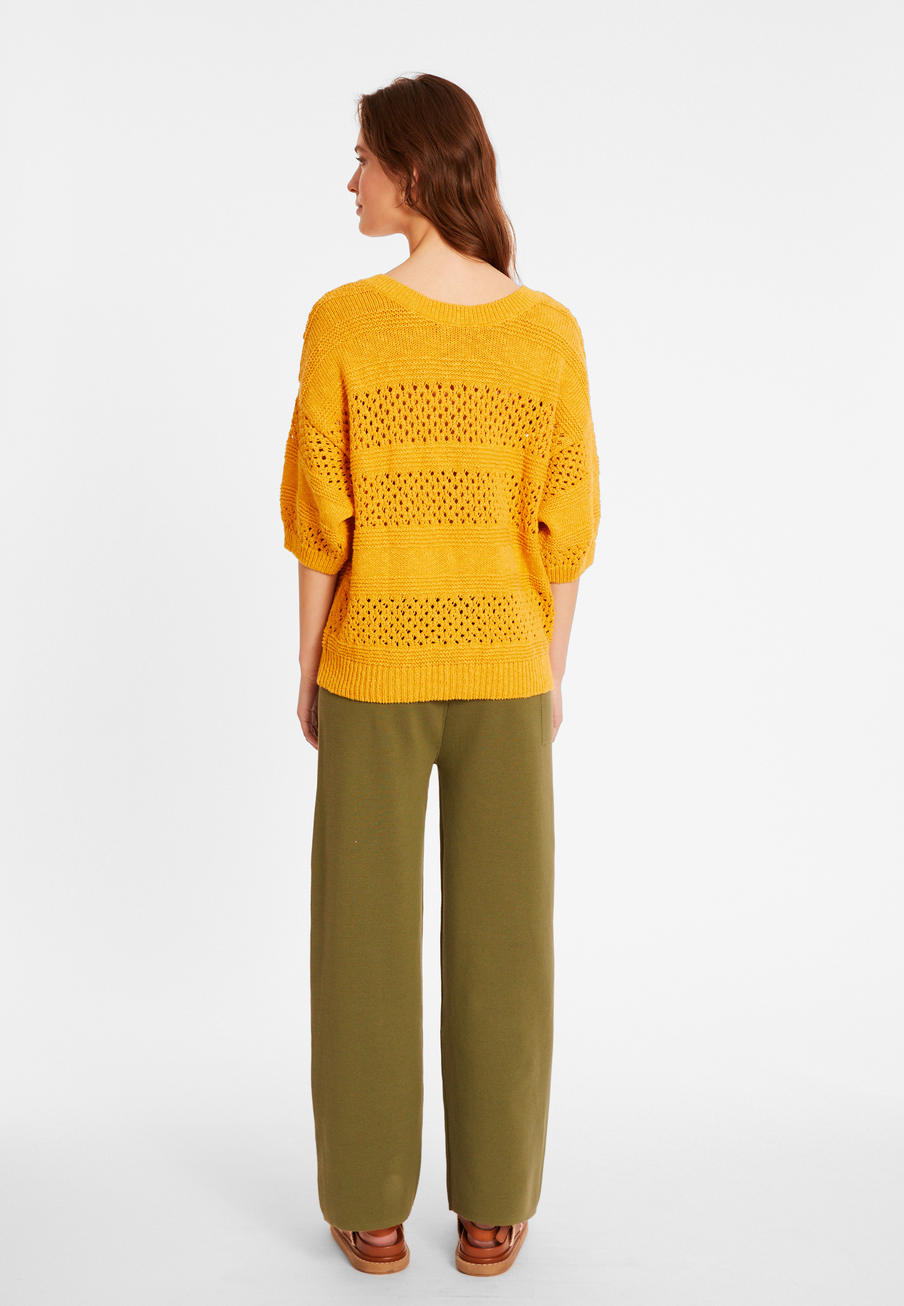 Gilet ajouré en coton et lin - Maylisse 8060 ambre - 08 Jaune