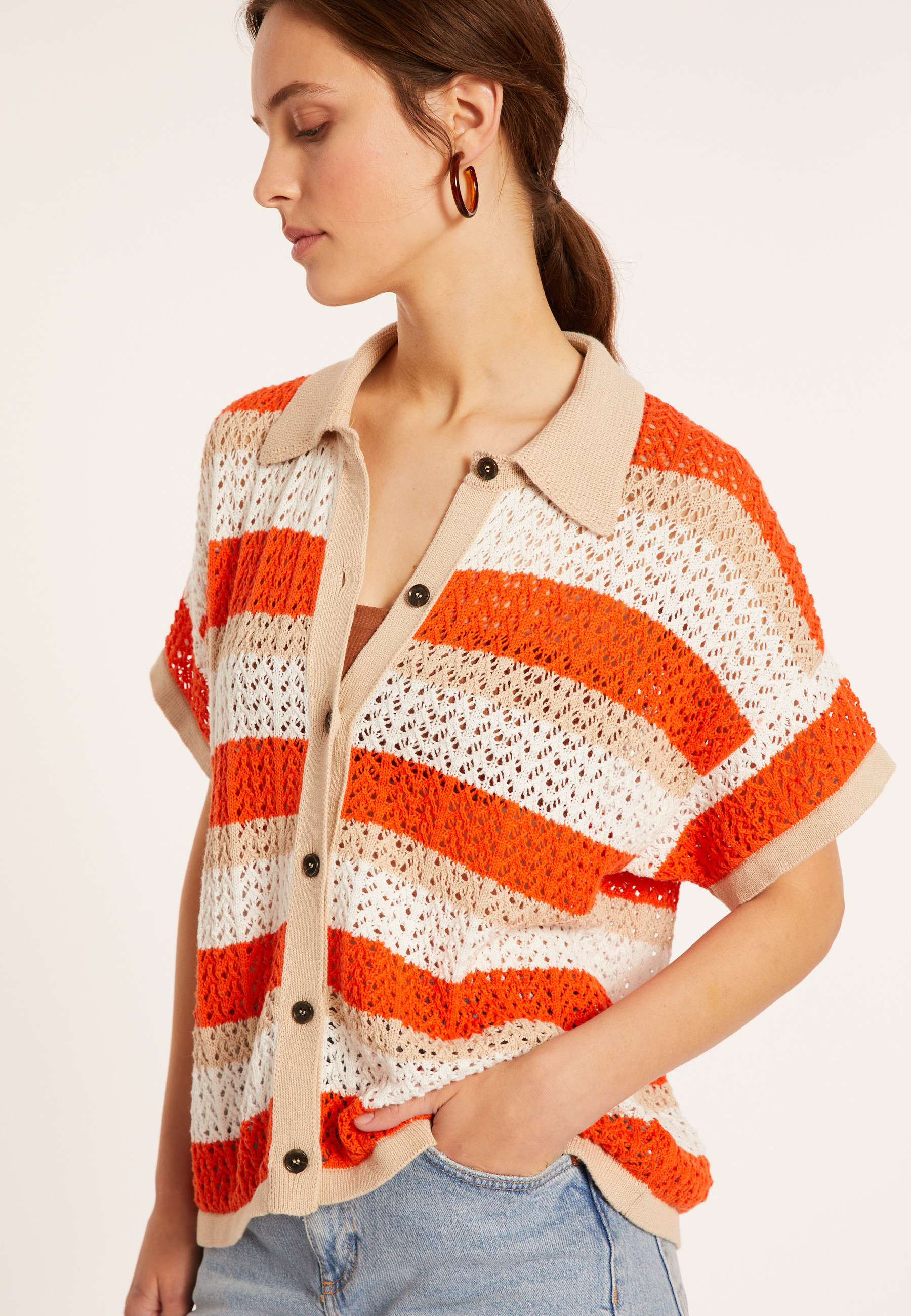Chemisier ajouré en coton bio - Merlin 8120 - 15 Orange