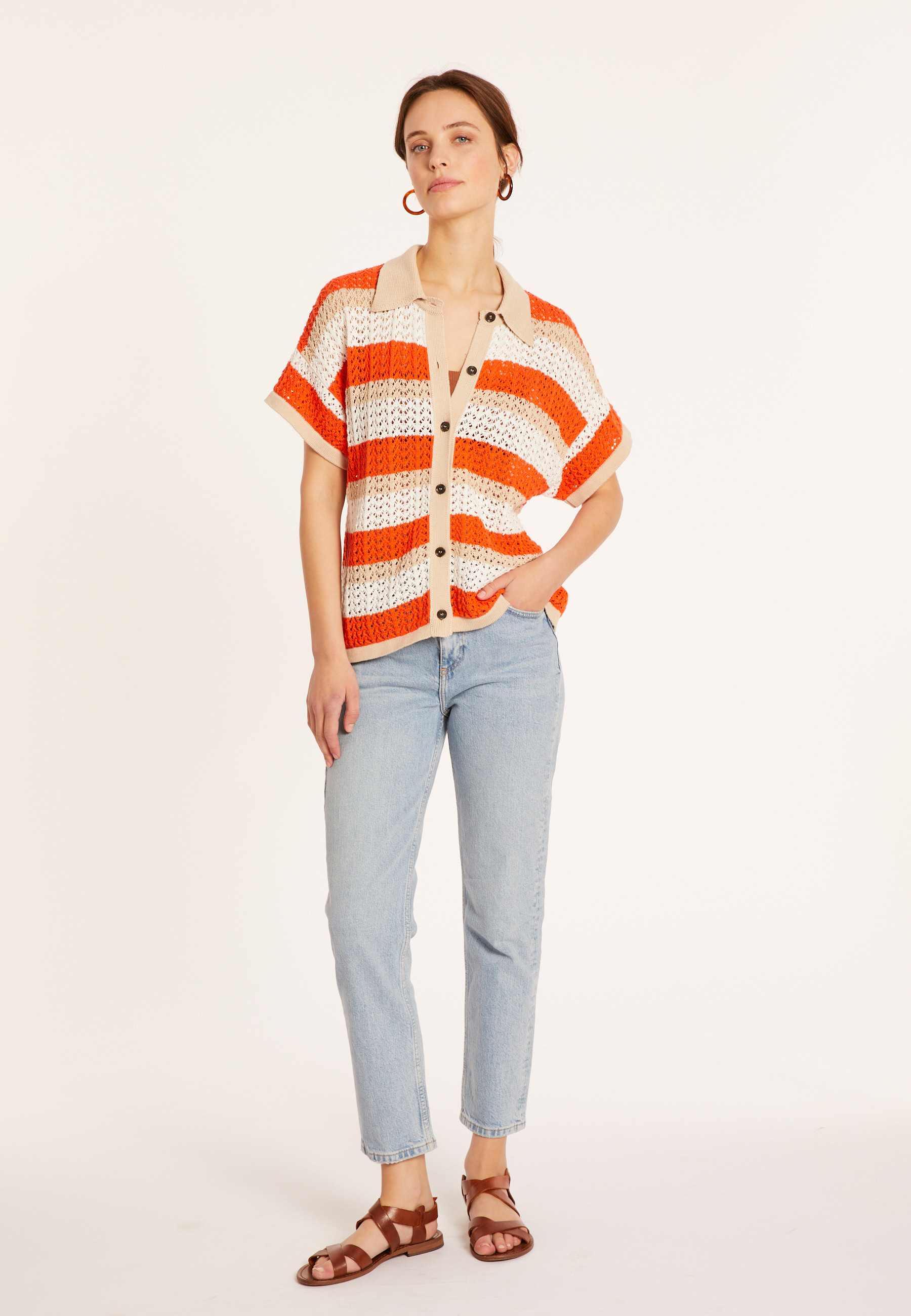 Organic cotton openwork blouse - Merlin