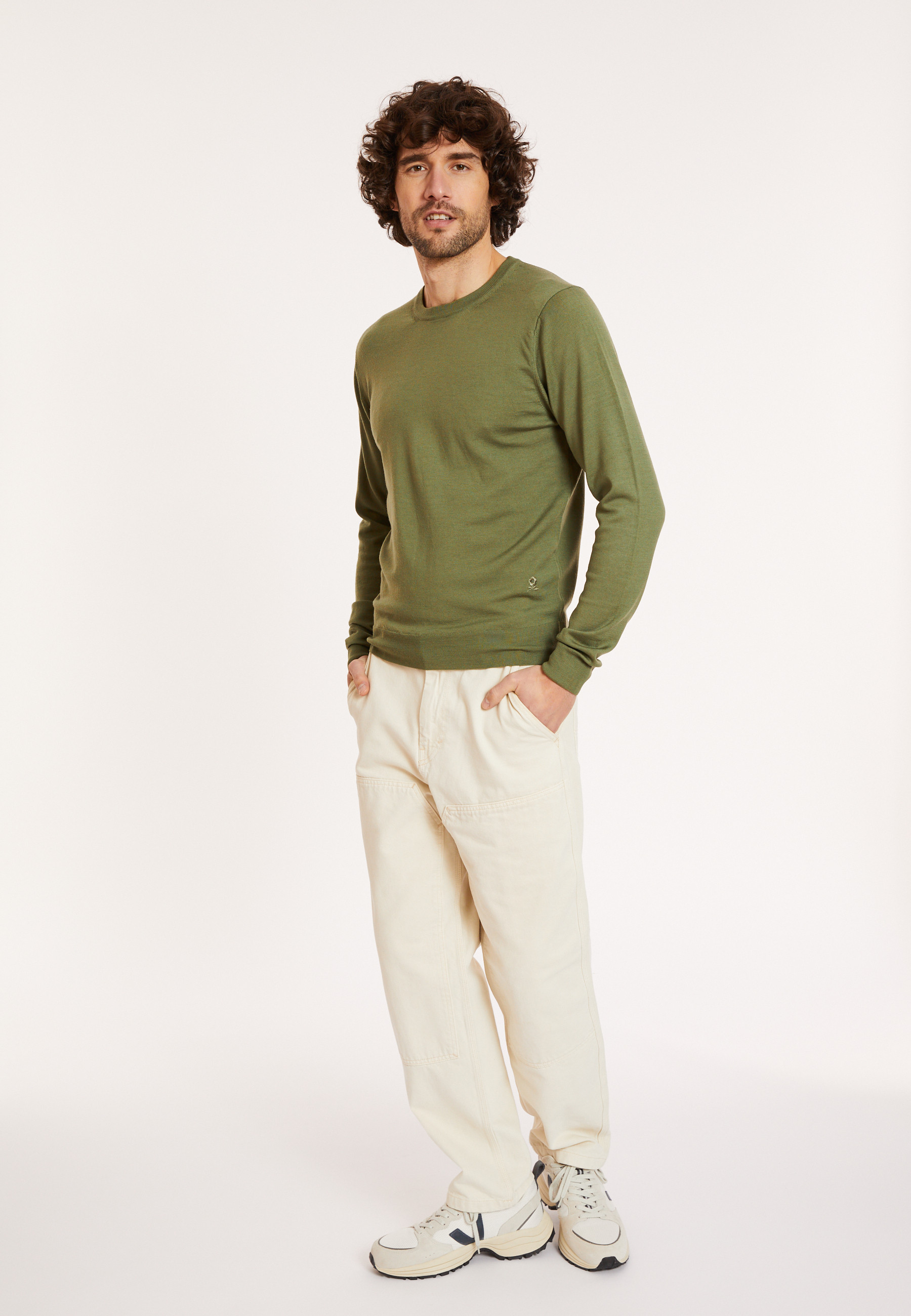 Crew neck sweater with logo in merino wool - Eddie