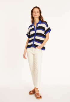 Chemisier ajouré en coton bio - Merlin 8121 - 03 Bleu foncé