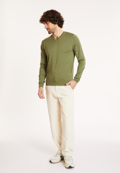 V-neck sweater with logo in merino wool - Elmo