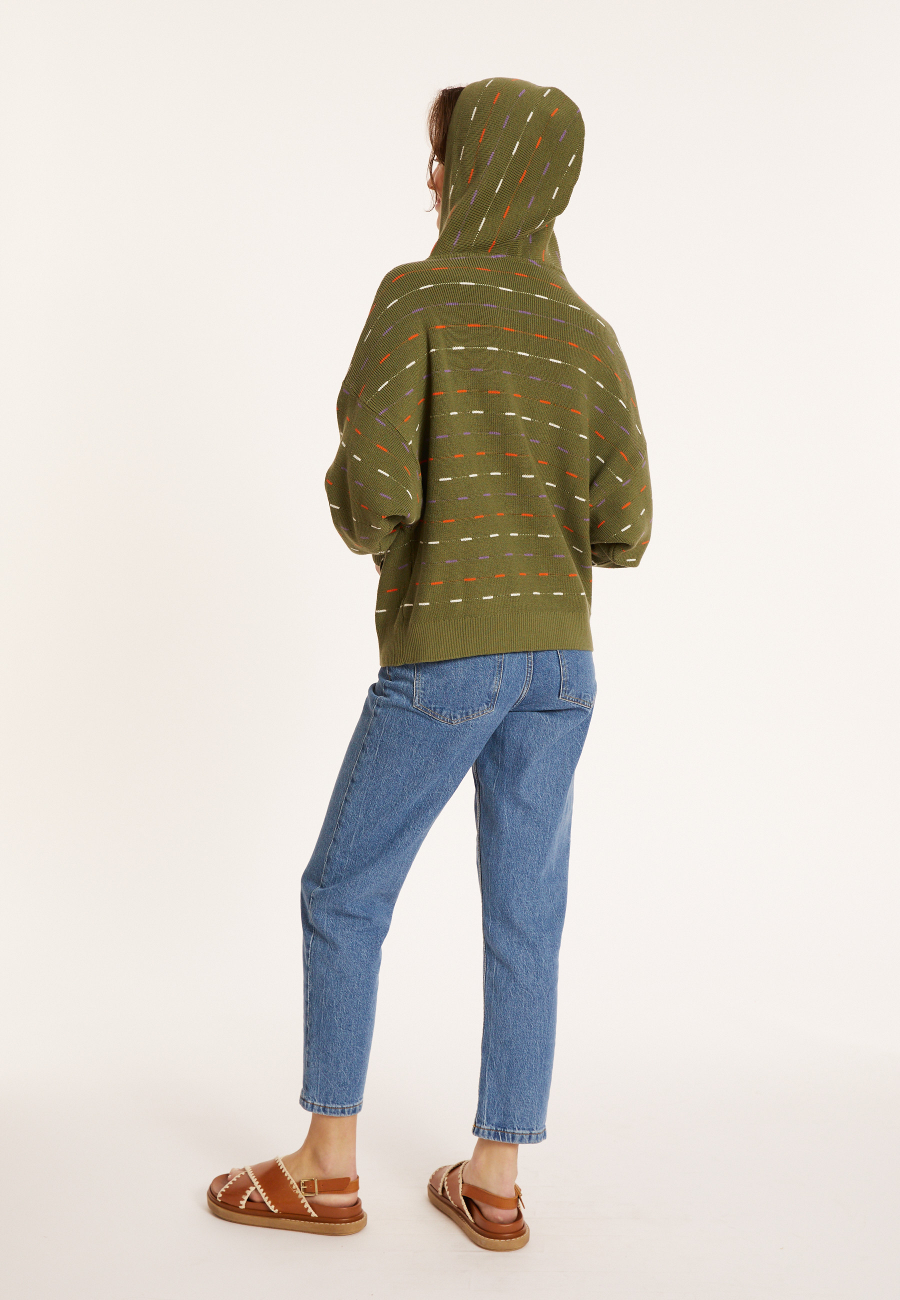Organic cotton hoodie with tunisian collar - Melanie