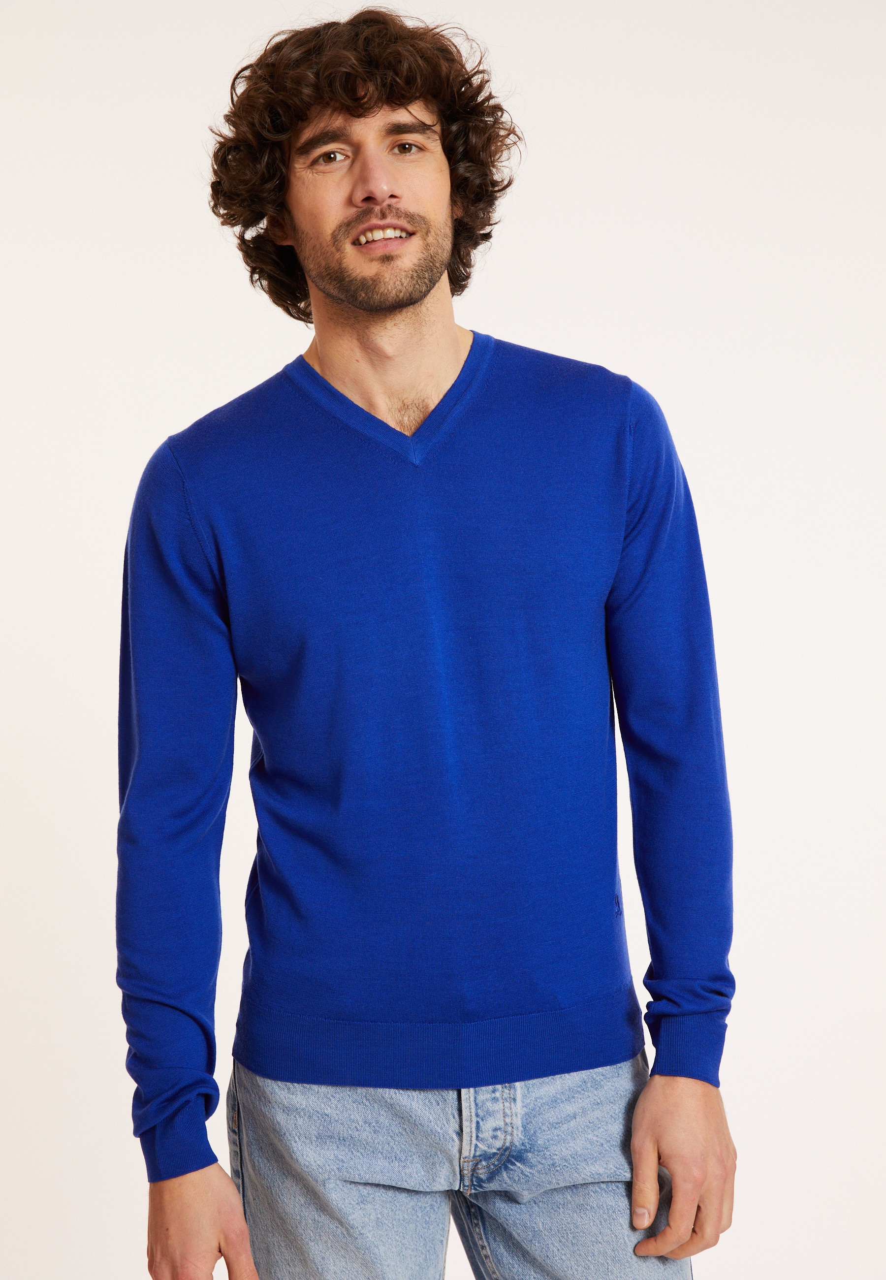 Pull col V logo en laine mérinos - Elmo
