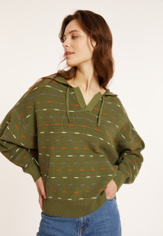 Organic cotton hoodie with tunisian collar - Melanie