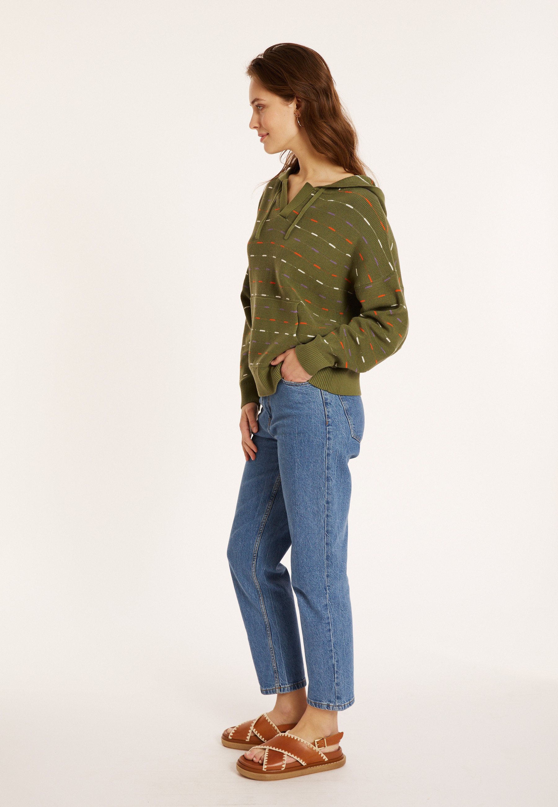 Organic cotton hoodie with tunisian collar - Melanie