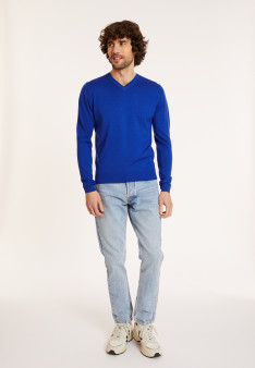 V-neck sweater with logo in merino wool - Elmo