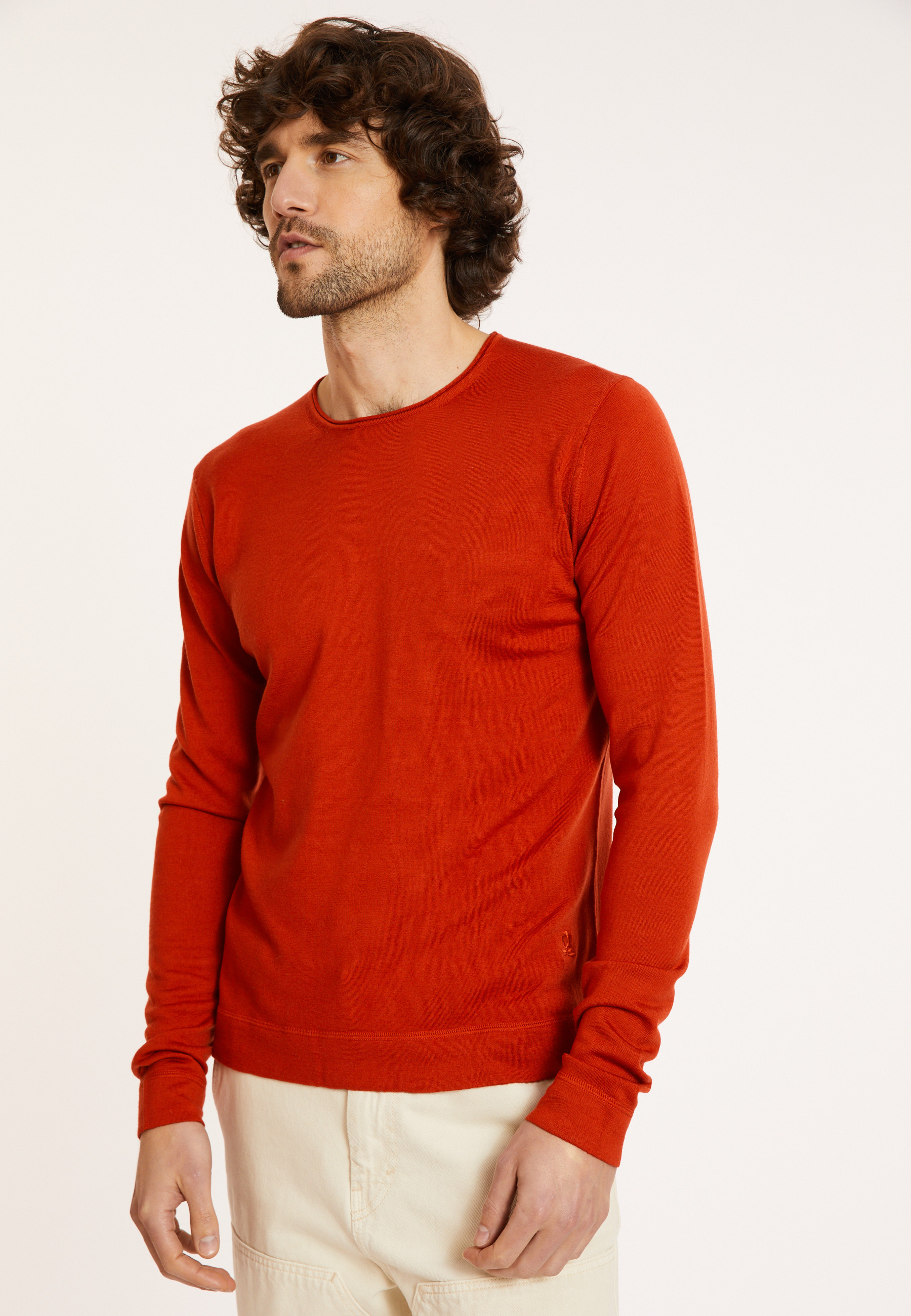 Pull en laine mérinos col à finition roulotée - Rythme