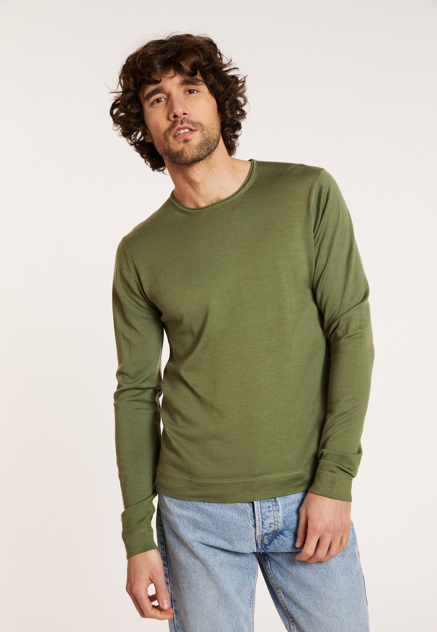 Pull en laine mérinos col à finition roulotée - Rythme