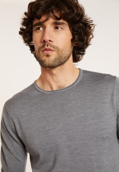 Pull en laine mérinos col à finition roulotée - Rythme
