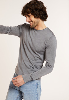 Pull en laine mérinos col à finition roulotée - Rythme