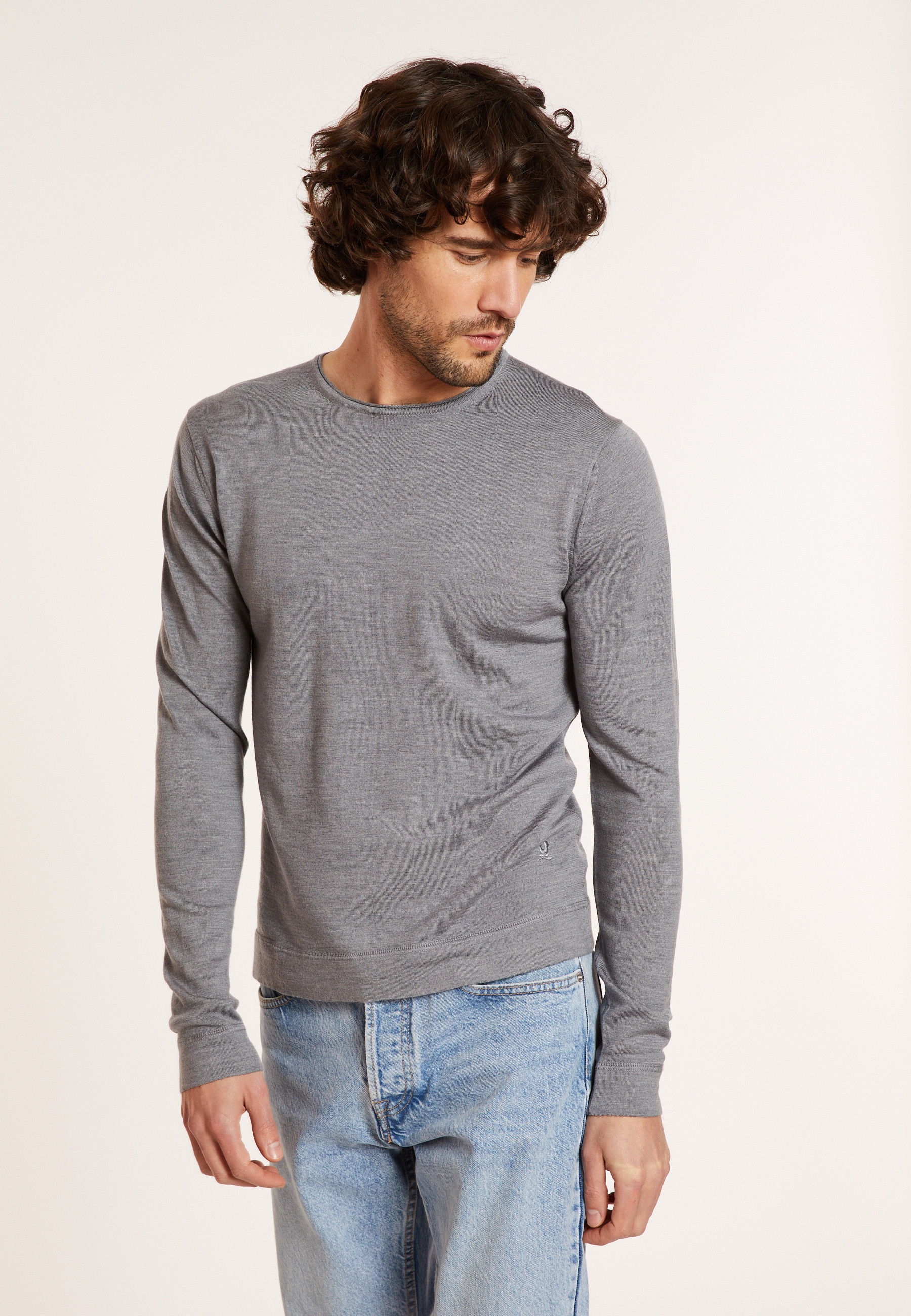Pull en laine mérinos col à finition roulotée - Rythme