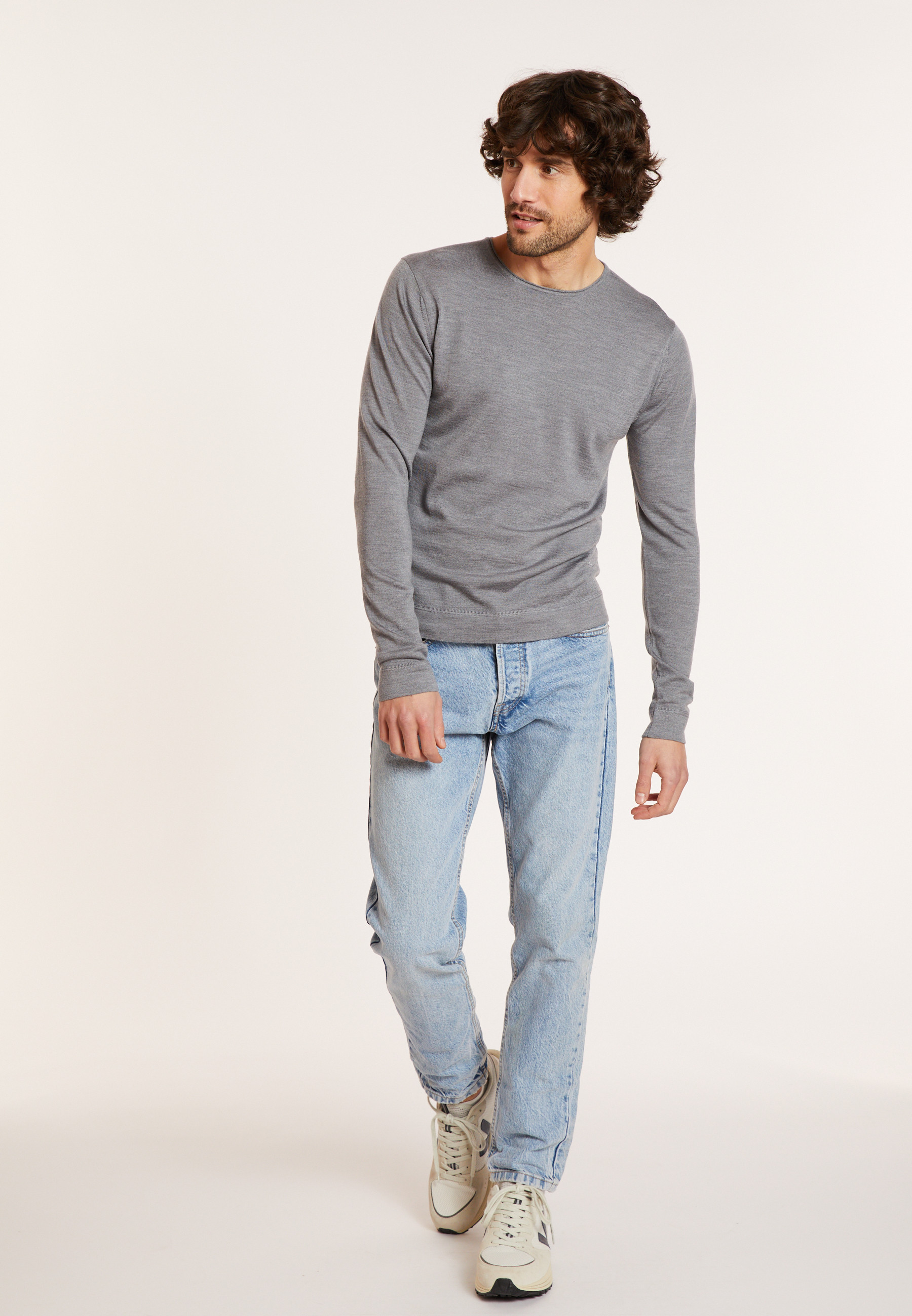 Pull en laine mérinos col à finition roulotée - Rythme