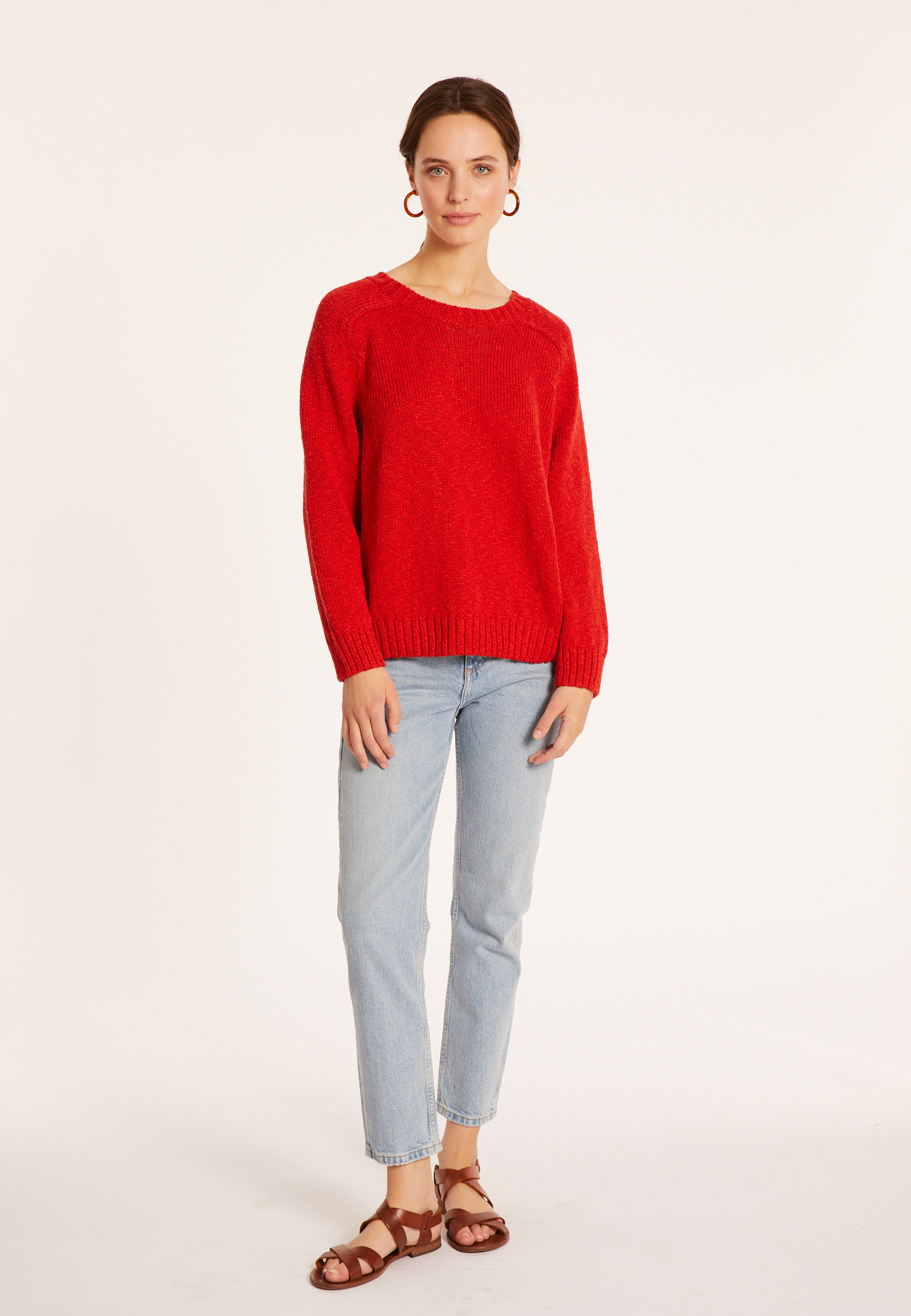 Pull emmanchures marteau en coton et lin - Mick 8080 capucine - 52 Rouge