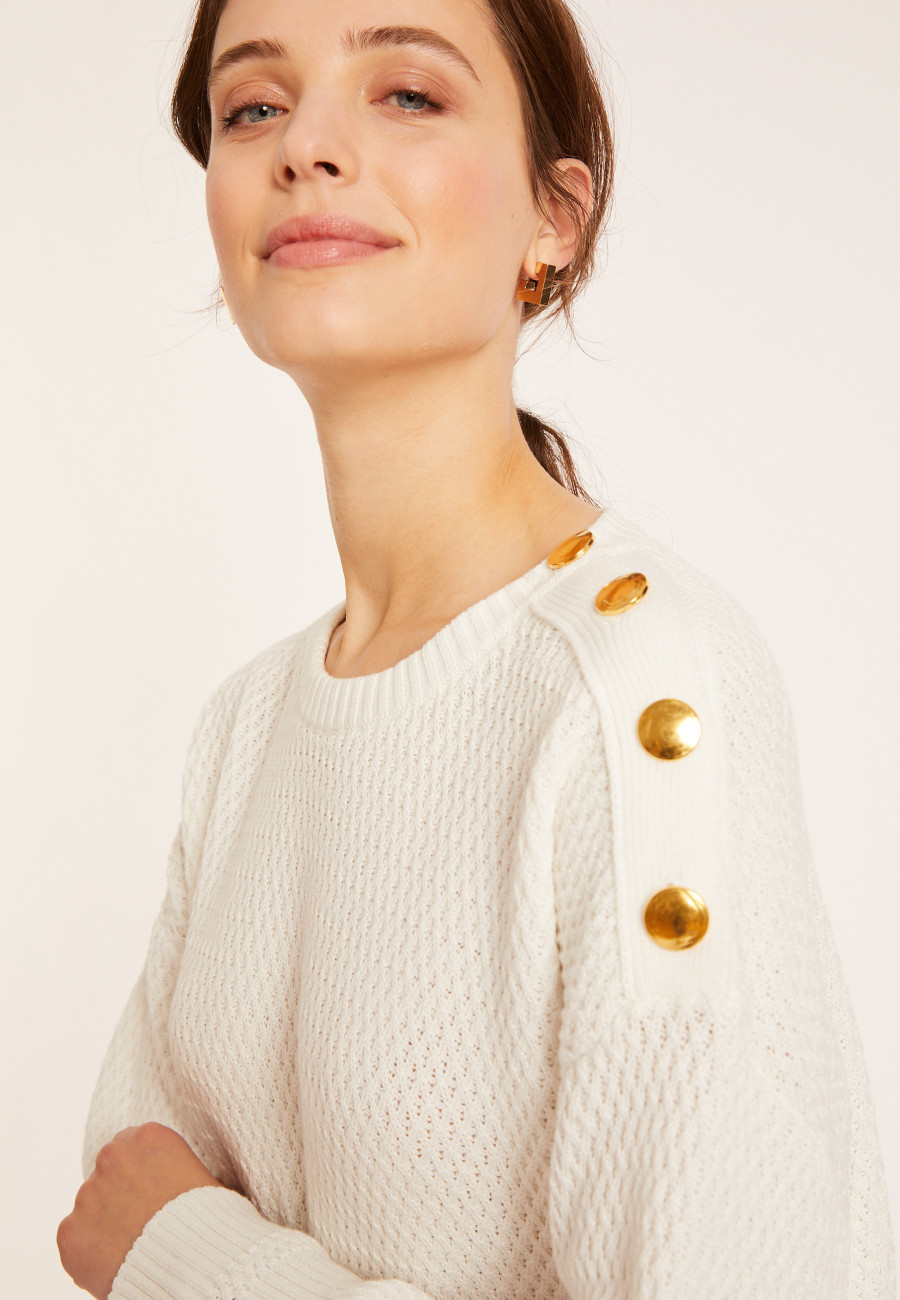 Round neck sweater with buttoned shoulder in cotton - Meryl