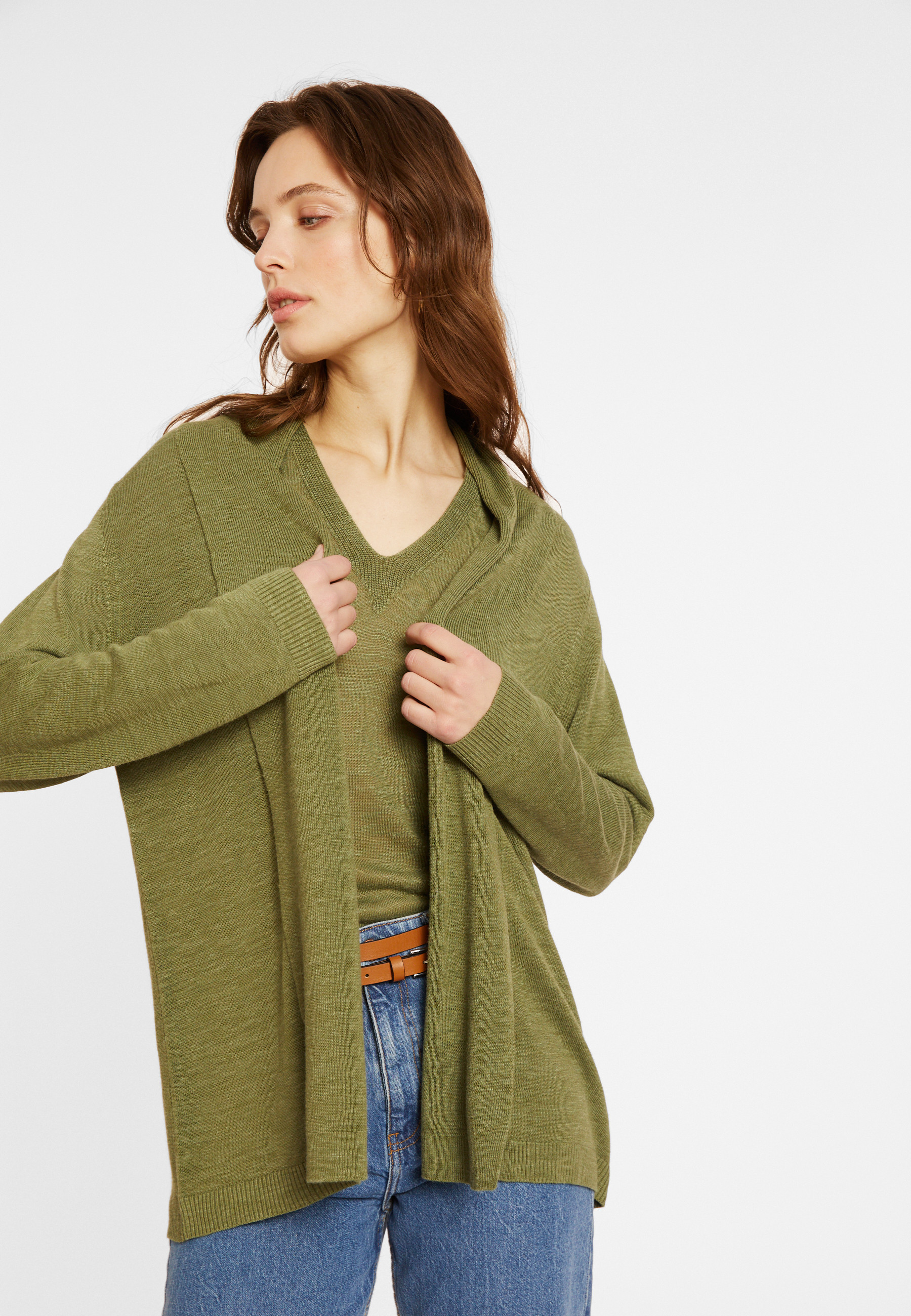 Flamed linen shawl collar cardigan - Maelle