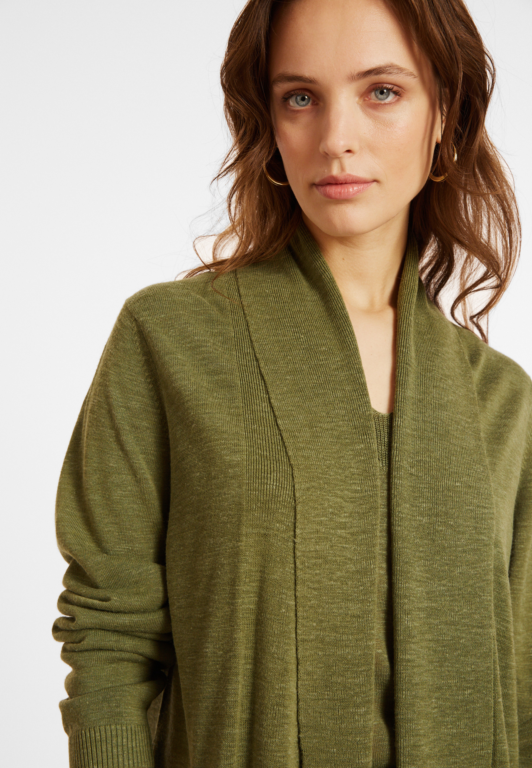 Gilet en lin flammé col châle - Maelle 8051 cactus - 83 Kaki