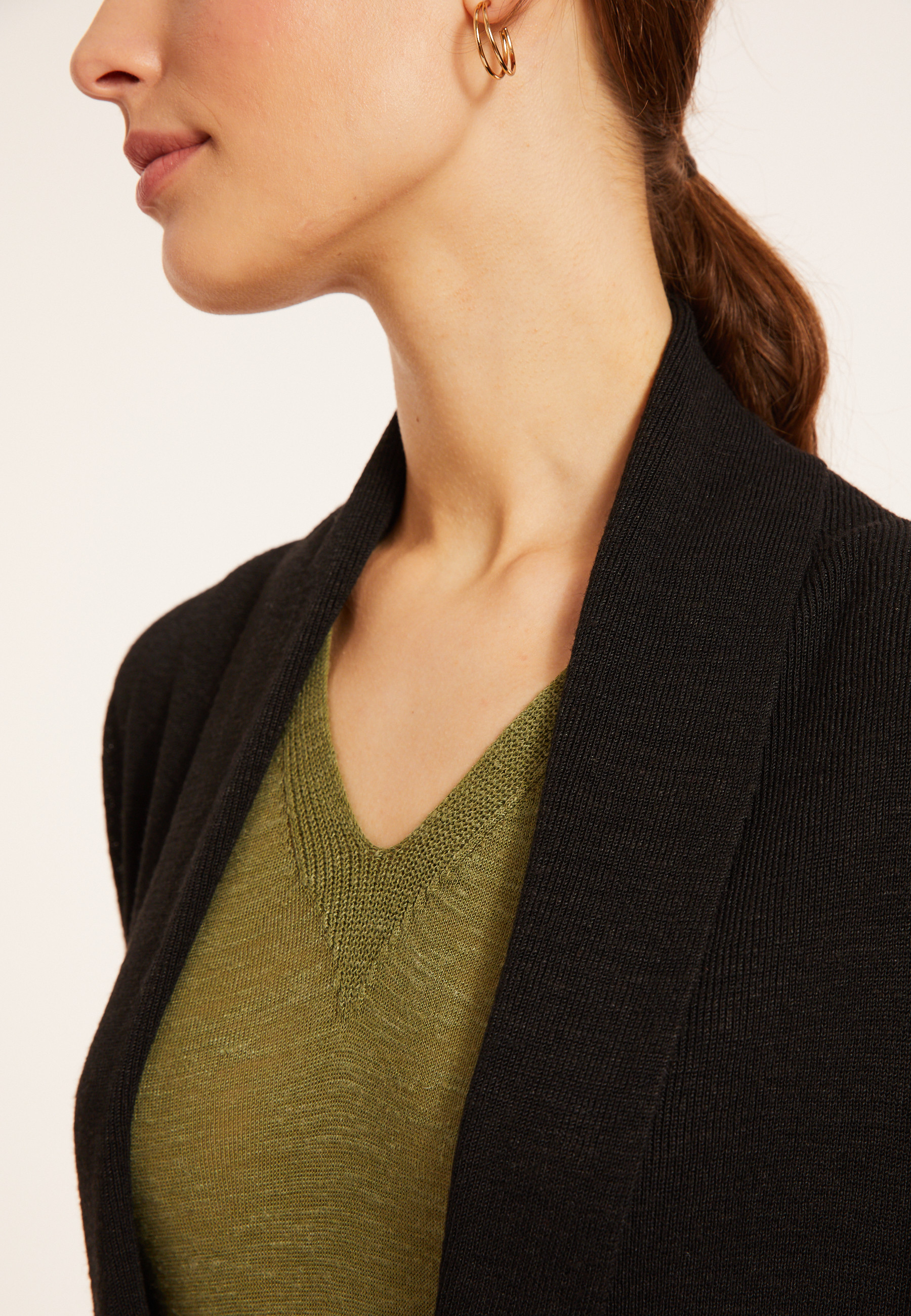 Gilet en lin flammé col châle - Maelle 8010 noir - 01 Noir