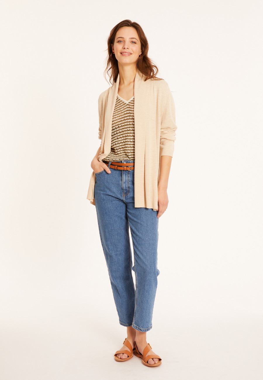 Flamed linen shawl collar cardigan - Maelle